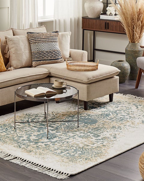 Teppich Viskose beige / grün 160 x 230 cm orientalisches Muster Kurzflor BOYALI