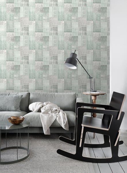 ESTAhome Tapete orientalisches-Marrakech Kelim-Patchwork Pastell Mintgrün - 53 cm x 10.05 m - 148650