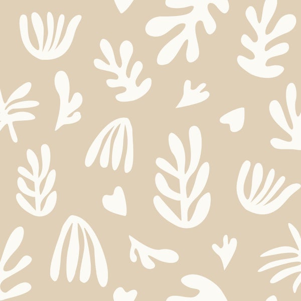 ESTAhome Tapete Pflanzen im Matisse-Stil Beige und Weiß - 50 x 900 cm - 131016