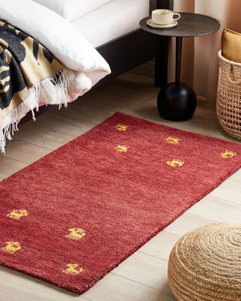 Gabbeh Teppich Wolle rot 80 x 150 cm abstraktes Muster Hochflor YARALI