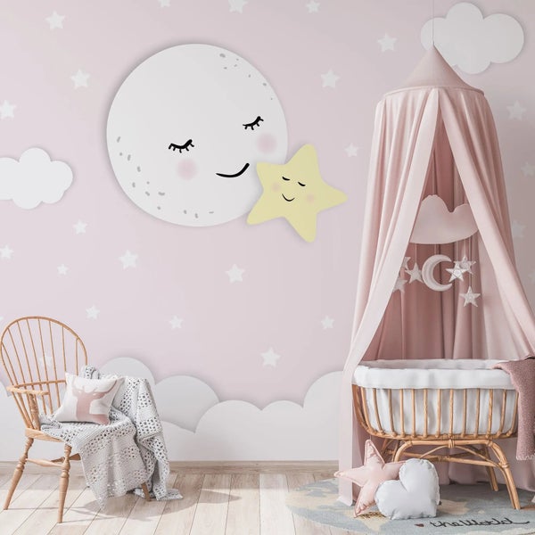 Kindertapete Mond mit Stern 500 x 250 cm