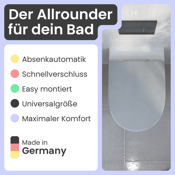 Wandhängendes WC mit Absenkautomatik, Schnellverschluss, einfacher Montage und Universalgrösse