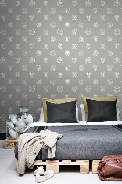 ESTAhome Tapete Schulembleme Taupe - 53 cm x 10.05 m - 128804