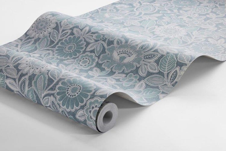 Borastapeter Tapete Blumen Graublau - 53 cm x 11.2 m - 660154