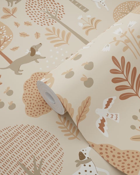 ESTAhome Tapete Hunde Beige und Terrakottarosa - 53 cm x 10.05 m - 139711