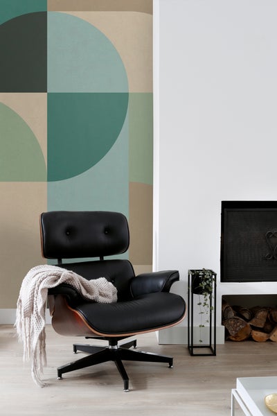 ESTAhome Fototapete Kreise im Bauhaus-Stil Petrolgrün, Mintgrün und Beige - 250 x 279 cm - 159369
