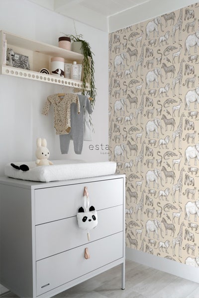 ESTAhome Tapete Dschungeltiere Beige - 53 cm x 10.05 m - 139511