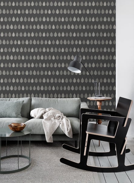 ESTAhome Tapete Skelettblätter Schwarz und Braun und Antrazitgrau - 53 cm x 10.05 m - 128849
