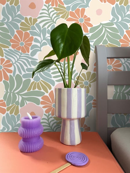 ESTAhome Tapete Blumen im Matisse-Stil Türkis, Orange, Olivgrün und Beige - 50 x 900 cm - 131004