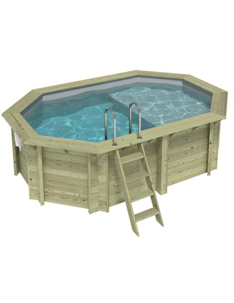 Aufstellpool aus Holz mit Leiter und Einstiegshilfe