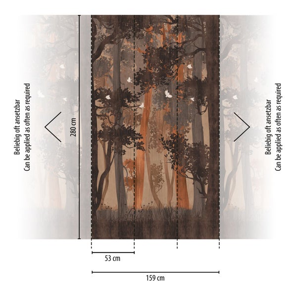 Fototapete mit Waldmotiv und Größenangaben