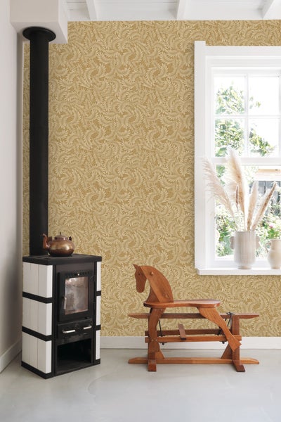 ESTAhome Tapete Blätter Ockergelb - 50 x 900 cm - 131145