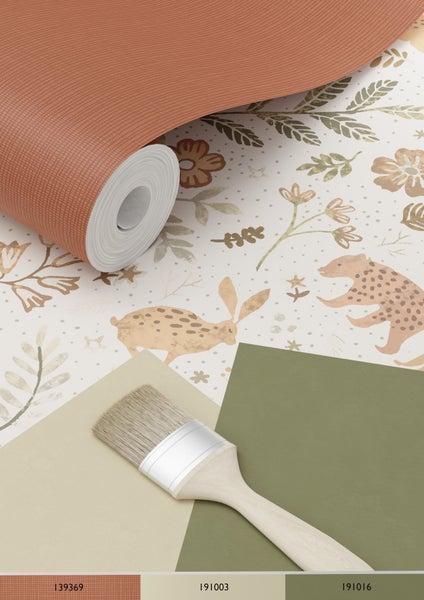 ESTAhome Tapete Wald mit Waldtieren Crême-Weiß und Beige - 53 cm x 10.05 m - 139525