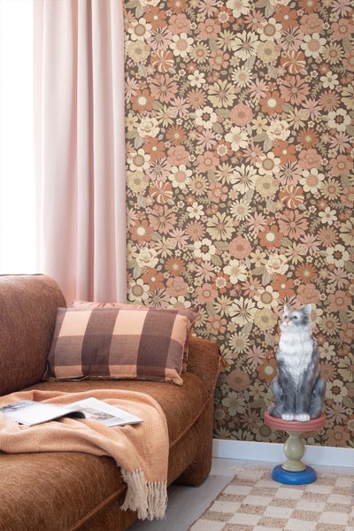 ESTAhome Tapete Retro Blumen Altrosa und Beige - 53 cm x 10.05 m - 130966