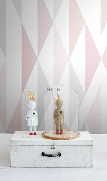 ESTAhome Fototapete Karomuster Schwarz, Weiß und Altrosa - 150 x 279 cm - 158903