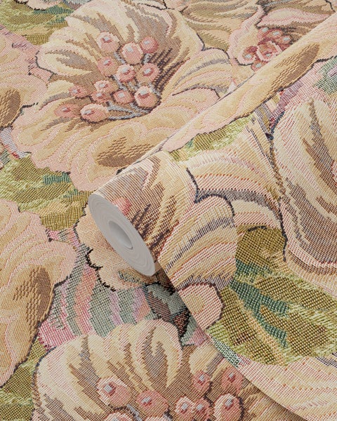 ESTAhome Tapete Blumenmuster Braun, Beige und Altrosa - 50 x 900 cm - 131295
