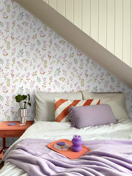 ESTAhome Tapete Blumen Violett und Graugrün - 50 x 900 cm - 139975