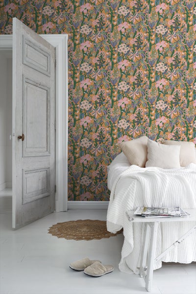 Borastapeter Tapete tropische Blätter und Blüten Orange und Rosa - 49 cm x 10.05 m - 660818