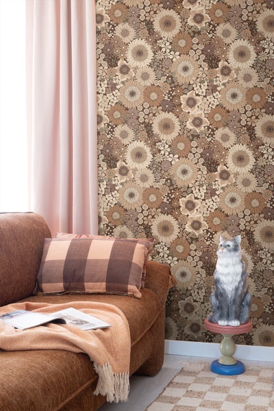 ESTAhome Tapete Retro Blumen Braun - 50 x 900 cm - 131316