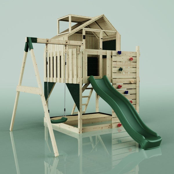 PolarPlay Spielturm Madita aus Holz in Grün Babyschaukel