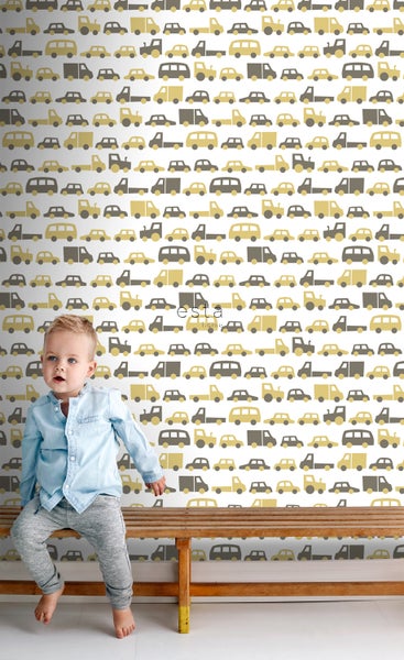 Tapete mit Automotiven im Kinderzimmer