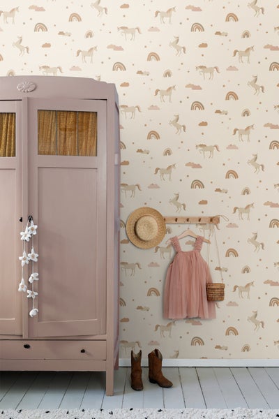 ESTAhome Tapete Einhörner Beige und Terrakotta - 50 x 900 cm - 131460