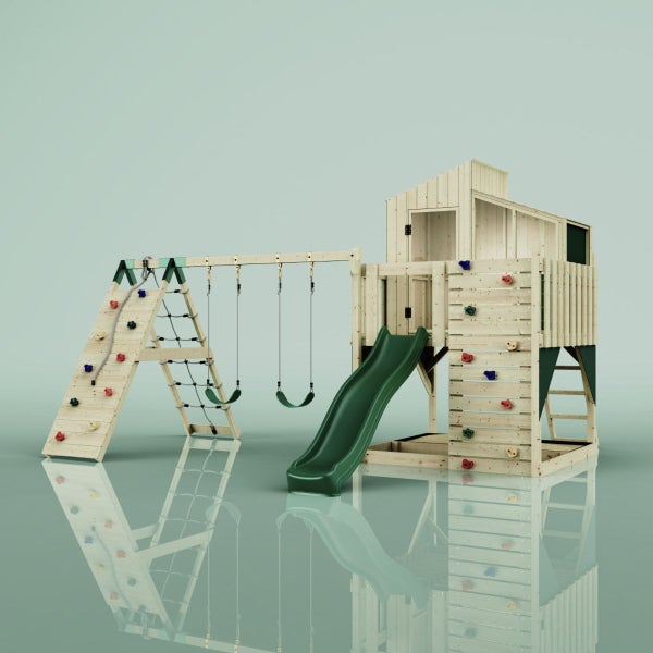 Spielplatz mit Rutsche, Schaukeln und Kletterwand