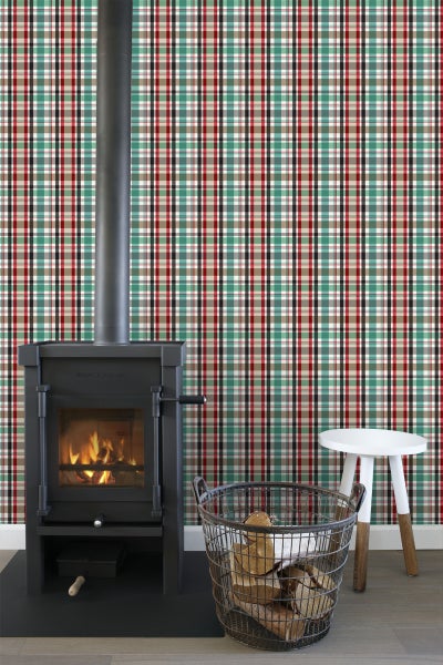 ESTAhome Tapete Karomuster Rot, Grün und Braun - 53 cm x 10.05 m - 138817