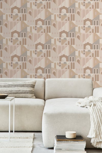 ESTAhome Tapete Mediterrane Häuser Beige - 50 x 900 cm - 139626