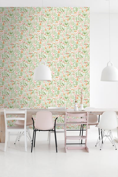 ESTAhome Tapete Feldblumen Grün und Rosa - 50 x 900 cm - 131546