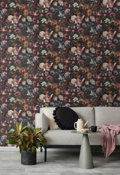 Walls4You Tapete Blumenmuster Grau, Rosa und Blau - 53 cm x 10.05 m - 935330