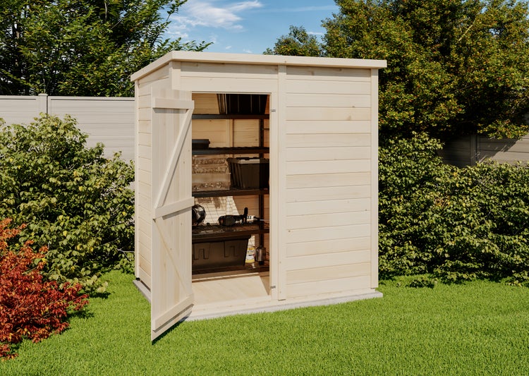 Storehaus Gerätehaus Stefano Gerätehaus aus Holz, Geräteschrank mit 12 mm Wandstärke FSC zertifiziert, Gartenhaus mit Montagematerial, Naturbelassen 1,9x1,4m