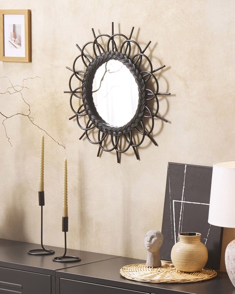 Wandspiegel TELAKIA 60 cm 60 cm Rattan Schwarz
