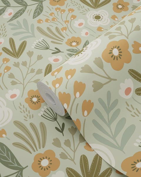 ESTAhome Tapete Blumen Graugrün - 50 x 900 cm - 131070