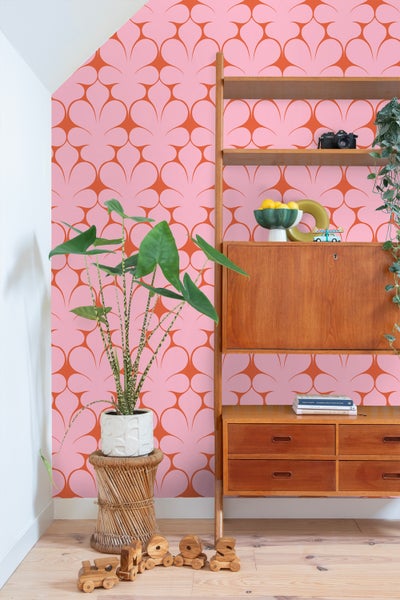 ESTAhome Tapete Retro-Ornamente Rosa und Rot - 50 x 900 cm - 131564