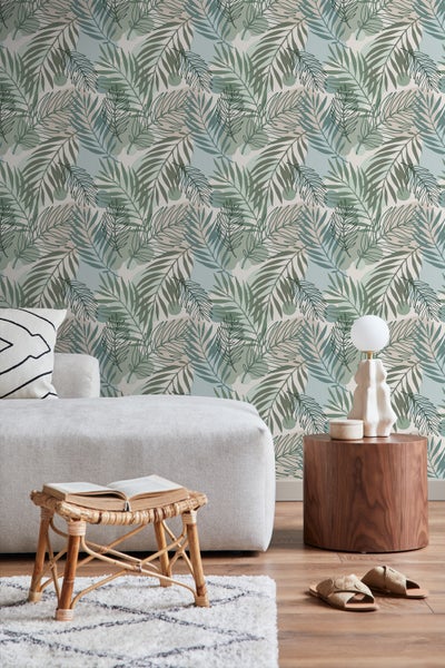 ESTAhome Tapete Blätter Grün und Blau - 50 x 900 cm - 139820