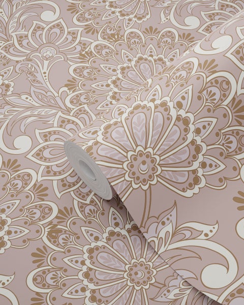 ESTAhome Tapete Blumenmuster Taupe - 50 x 900 cm - 131087