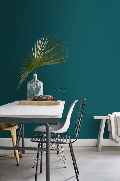 ESTAhome Tapete Leinen-Optik Petrolblau - 0,53 x 10,05 m - 139474