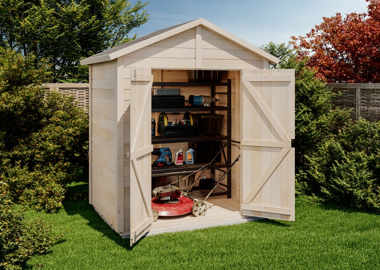 Storehaus Gerätehaus Serena Gerätehaus aus Holz, Geräteschrank mit 12 mm Wandstärke FSC zertifiziert, Gartenhaus mit Montagematerial, Naturbelassen 2,1x1,4m