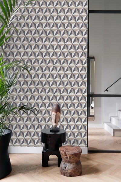 Origin Wallcoverings Tapete 3D-Muster Vintage Blau und Taupe - 53 cm x 10.05 m - 347447