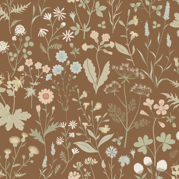 ESTAhome Tapete Feldblumen Beigebraun - 50 x 900 cm - 139695