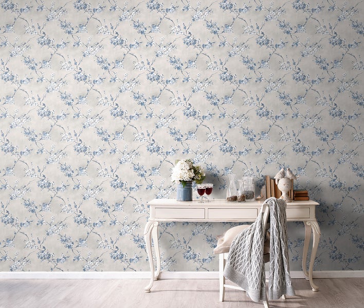Sanders und Sanders Tapete Blumen Graublau - 53 cm x 10 m - 640387