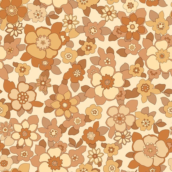 ESTAhome Tapete Retro Blumen Gelb und Orange - 50 x 900 cm - 131531