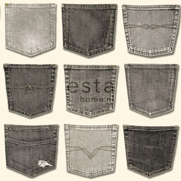 ESTAhome Tapete Jeanstaschen Grau - 53 cm x 10.05 m - 137740