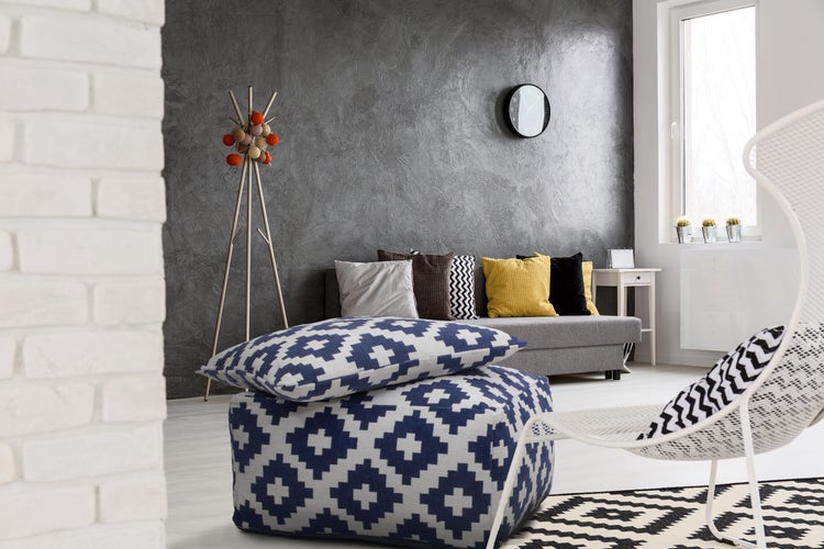 Pouf- Kissen-Set Hocker modern Weiß / Blau 80 cm