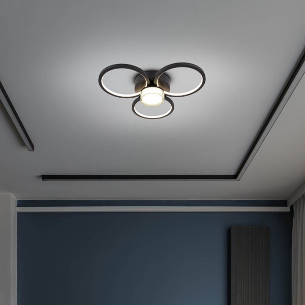 LED Deckenleuchte CIMO aus schwarzem Metall und Kunststoff, Ø ca. 43,6 cm, dimmbar per Wandschalter