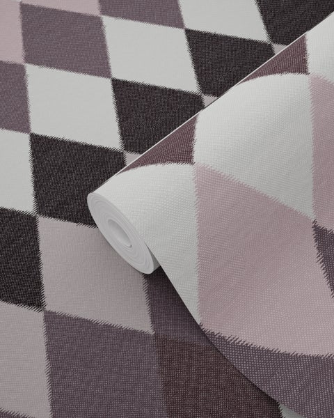 ESTAhome Tapete Karomuster in Leinen-Optik Violett- und Taupe-Schattierungen - 53 cm x 10.05 m - 148681