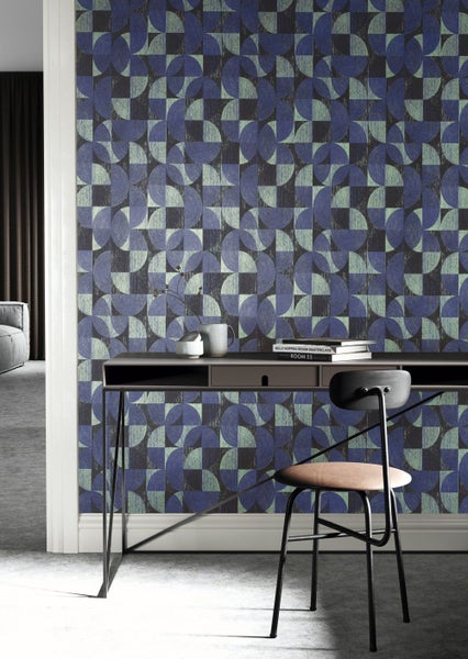 Masureel Tapete geometrisches Motiv Blau - 53 cm x 10.05 m - 630809