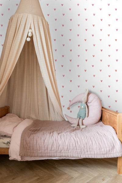ESTAhome Tapete Herzchen Weiß und Rosa - 50 x 900 cm - 131630