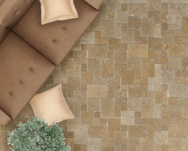 Wohnrausch Natursteinmosaik Travertin NOCE Mini Römischer Verband 35 x 35 cm, getrommelt, braun
